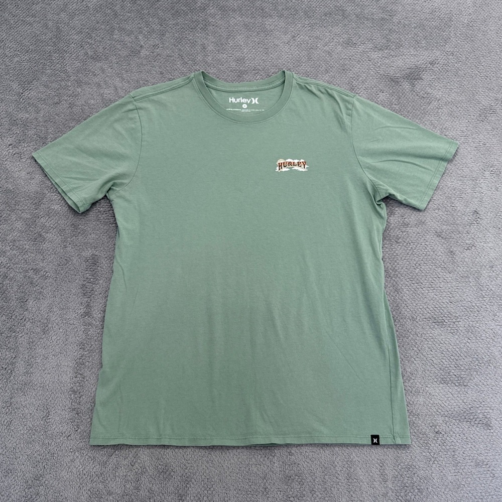 Hurley T-Shirt Mens M Green Graphic Surf Wave Cotton Short Sleeve Tee